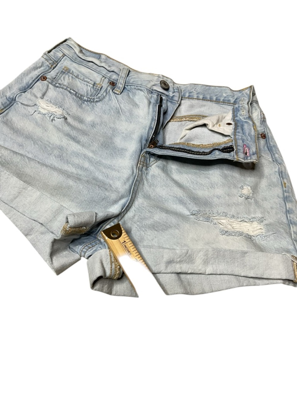 Light Wash Distressed Denim Shorts - Women - Picture 5 of 7